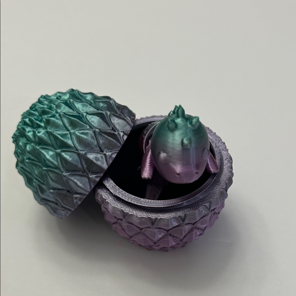 Iridescent Green-Purple Dragon Egg Trinket Box with baby dragon.